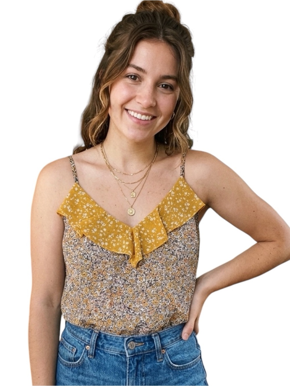Banana Republic Floral Ruffle Cami Tank Top Medium